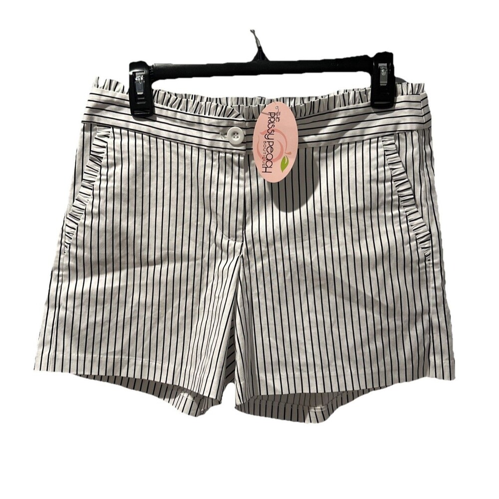 JADE by Melody Tam Striped Ruffle Trimmed Striped Shorts Size 2 NEW